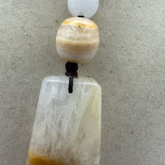 Coral Agate Pendant Necklace with White Jade and Crazy Lace on 2 Tone Faux Suede - Picture 7 of 11